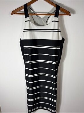 Athleta Black White Striped Swim Dress Athletic Swimsuit Cover Up L